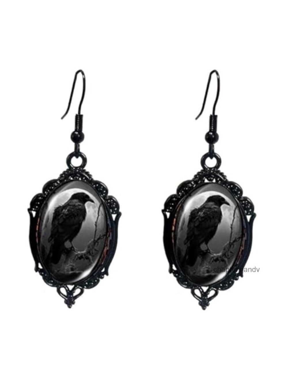 Gothic Cameo Dangle Earrings Crystal Glass Witch Bat Raven Punk Victorian